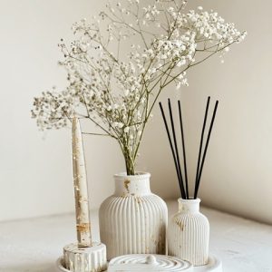 گلدان و شمعدان و استند عود (ست ۵تیکه دکوری) سفید طلایی