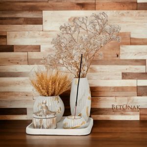 ست دکوری گلدان و قندان ۵ عددی سنگ مصنوعی